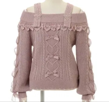 [리즈리사] 니트 핑크 오프숄더 니트 스웨터 연핑크 오픈 숄더