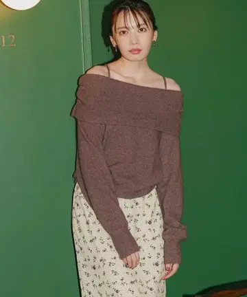 COCODEAL 코코딜 라쿤 혼방 백리본 니트 브라운