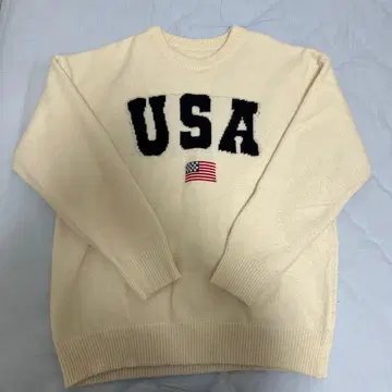 USA 로고 니트 스웨터 아이보리