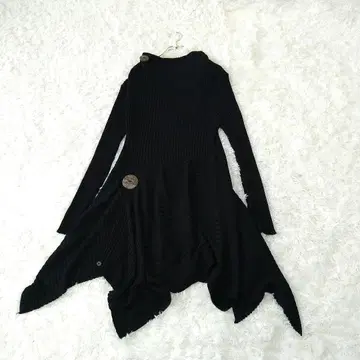 K, three 비대칭 스탠드 카라 리브 니트 튜닉 원피스 F 블랙