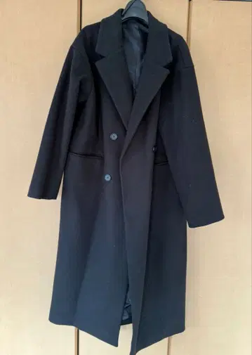 블랙 더블 브레스트 롱 코트