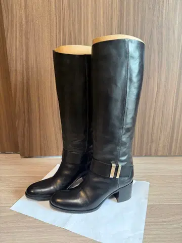 사토레 블랙 가죽 롱 부츠