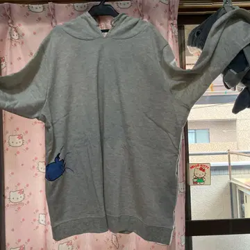 스티치 후드 부착 오버 사이즈 후드티 그레이