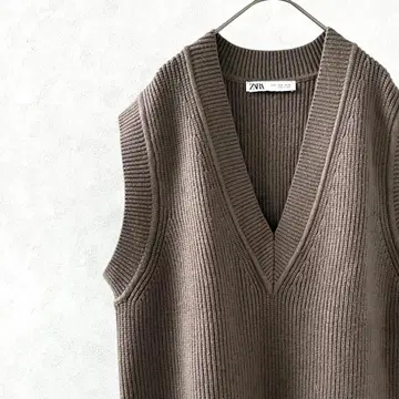 ZARA 니트 베스트 리브 니트 V넥 오버 사이즈 심플 루즈핏