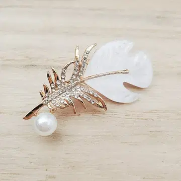 브로치 깃털A 골드 펄 코사지 졸업식 입학식 결혼식