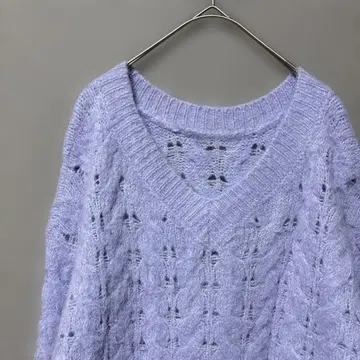 내추럴 뷰티 베이직 시스루 편직 V넥 니트 스웨터 (F) 숏 기장