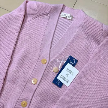 쇼와 레트로 고급 핑크 울 니트 가디건 V넥 포켓 부착 래글런