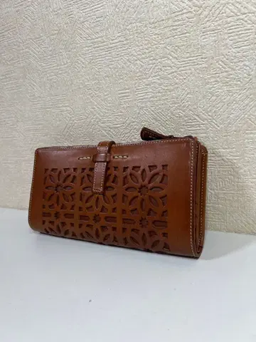 genten 겐텐 장지갑 L자 지퍼 내추럴 가죽 천연 가죽 카멜