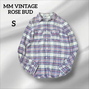 MM VINTAGE 로즈버드 긴팔 셔츠 체크 무늬 프린지 레이스 S