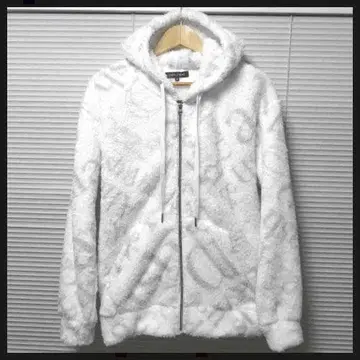 L 새상품 샤기 니트 지퍼 후드티 올 패턴 로고/WH 퍼 플리스