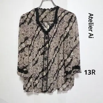 아틀리에 아이 칠부 소매 플리츠 블라우스 사이즈 13R