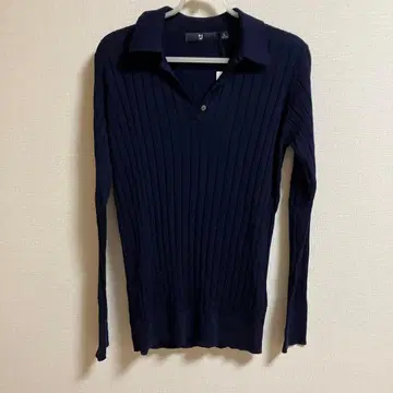 [유니클로] 네이비 L 사이즈 리브 긴팔 피케 셔츠