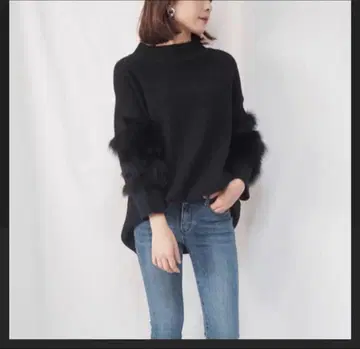 ENEU 퍼 포함 블랙 니트 스웨터 F 사이즈