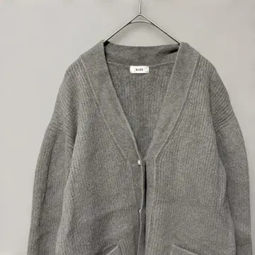 [ 하자품 ] 로페 V넥 가디건(F) 그레이 미들 기장 폭스 믹스