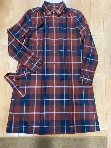 체크 무늬 긴팔 셔츠 원피스