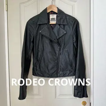 RODEO CROWNS 블랙 가죽 라이더 자켓 돈피