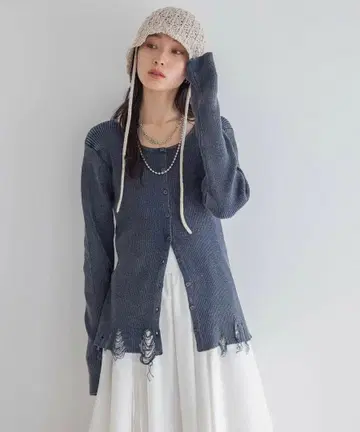 JEANASIS 12G 그런지 리브 크루 가디건