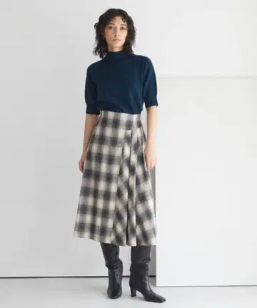 아나이 ANAYI 옴브레 체크 플레어 스커트