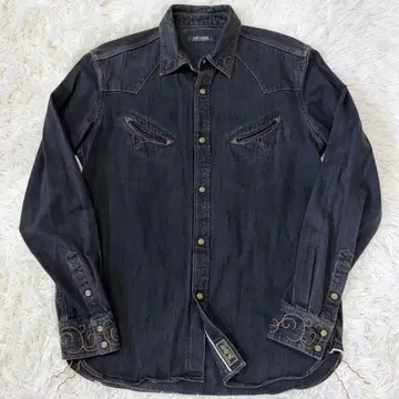 루드 갤러리 웨스턴 셔츠 블랙 데님 긴팔 자수 스티치 4 (L)