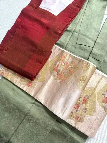 미사용 새상품. 순수 실크 탄고 크레이프 원단, 오비, 도행 코트 set