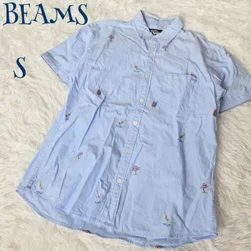 [ 빔즈 ] 코튼 100% 자수 하와이안 셔츠 S 서프 리조트 여행 바다