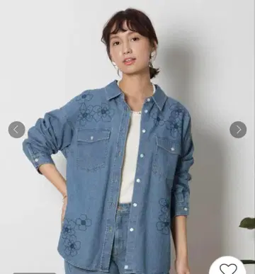 새상품 썸씽 자수 빅 데님 셔츠 면 100%