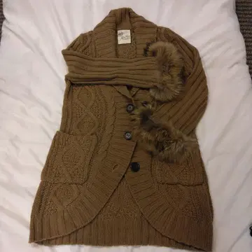 브라운 케이블 짜임 니트 가디건