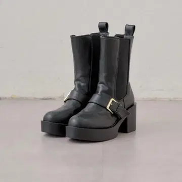 버클 디자인 벨트 포함 여성용 통굽 미들 사이드 고어 부츠