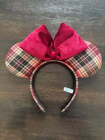 디즈니 체크 무늬 머리띠