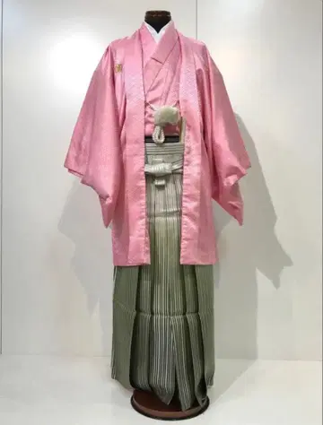 남성용 문장 기모노 하카마 성인식 핑크 7호