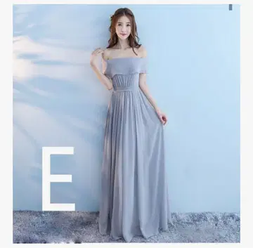 오프숄더 그레이 롱 드레스