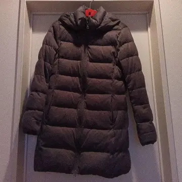 후드 부착 그레이 롱 다운 자켓