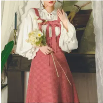 마누스 마시나 홍적색 격자 무늬 리본 스트랩 스커트