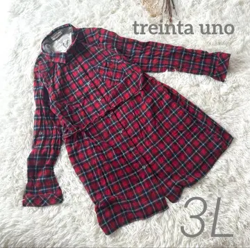 treinta uno* 체크 셔츠 롱 원피스 빨간색 트렌드 귀여운 3L