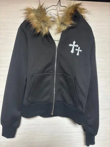 블랙 퍼 후드티 S 사이즈