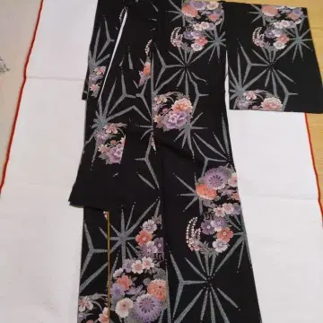 꽃무늬 대나무 무늬 코몬 기모노 블랙 워셔블 기모노