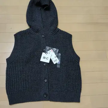 UNIQLO C 와플 니트 후디드 베스트 L 다크 그레이