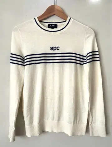 A.P.C. 로고 니트 아이보리 x 블루 캐시미어 혼방 S 사이즈