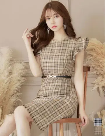 새상품 드레스 쥬얼스 체크 무늬 프릴 슬리브 드레스 인기 드레스