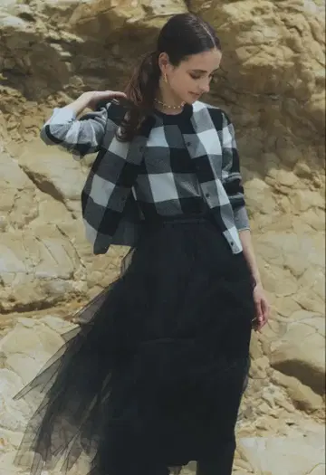 bluelea 블루레아 블록 체크 니트 앙상블