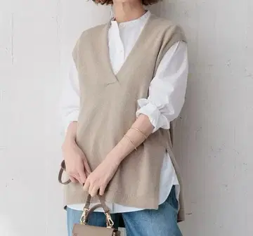 23구 [세탁 가능] 코튼 코드 니트 베스트 베이지 V넥