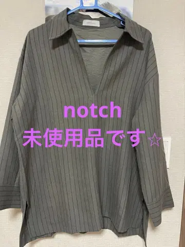 노치 스트라이프 드롭 숄더 셔츠 M 그레이