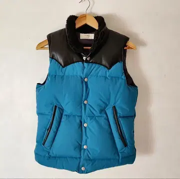 SANDINISTA 산디니스타 가죽 다운 베스트 S 블루 x 블랙