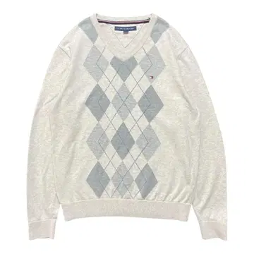 구제 의류 타미힐피거 코튼 니트 아가일 무늬 V넥 스웨터