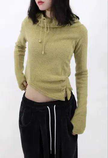 릿 지퍼 후드 니트 머스타드 한국