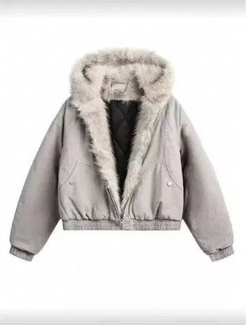 그레이 퍼(fur) 부착 봄버 자켓