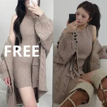 다리치 케이블 앙상블 니트 미니 원피스