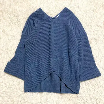 라운지 드레스 하찌 입체 편직 니트 앞뒤 트임 디자인 오버 사이즈 블루