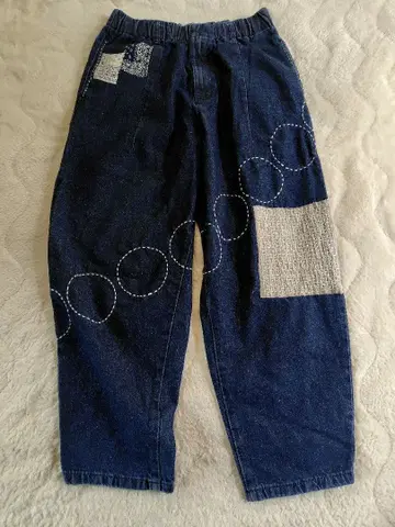 데님 리메이크 팬츠 자수 패치워크 루즈핏 팬츠