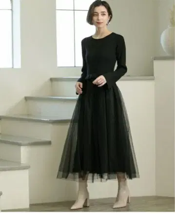 오페크 블랙 니트 롱 원피스 M